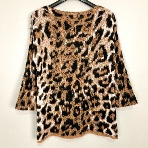 Anthropologie Lineamaglia Leopard Mohair Sweater Women’s Size M Oversized Knit